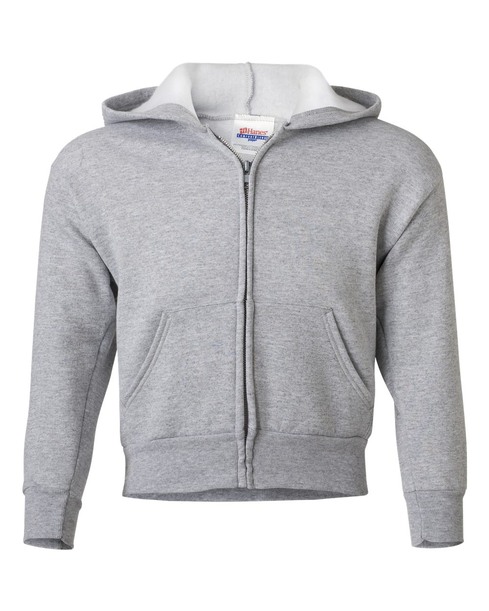 Front View of Light Steel EcoSmart® Youth Full-Zip Hooded Sweatshirt - P480