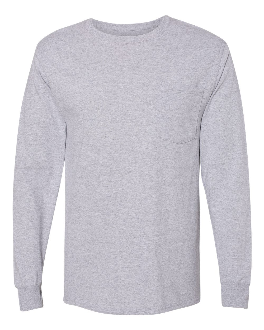 Front View of Light Steel Workwear Long Sleeve Pocket T-Shirt - W120