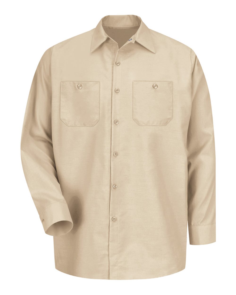 Front View of Light Tan Industrial Long Sleeve Work Shirt - SP14