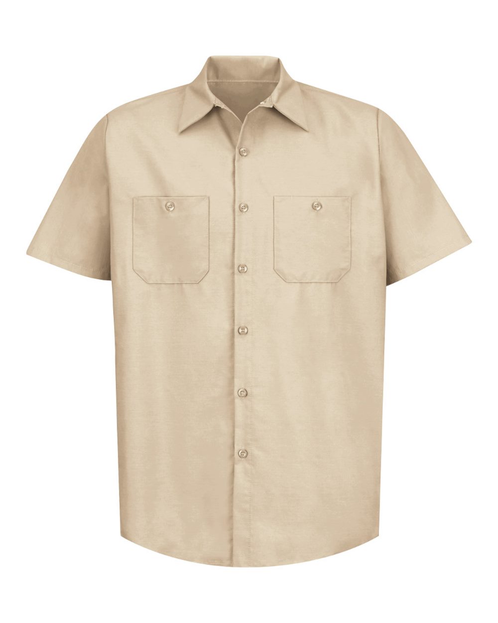 Front View of Light Tan Industrial Short Sleeve Work Shirt - SP24
