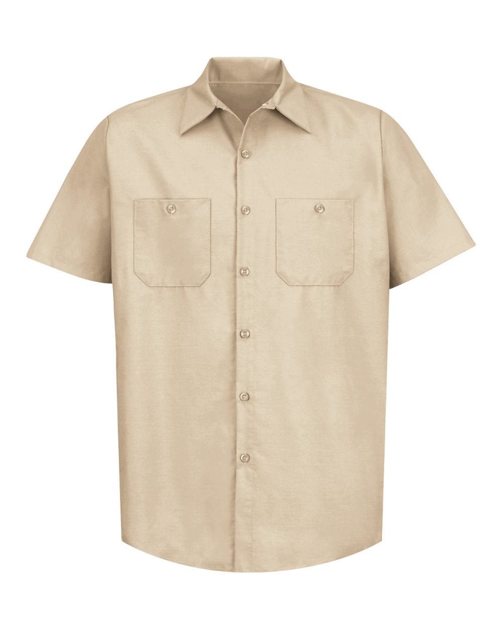 Front View of Light Tan Industrial Short Sleeve Work Shirt - Tall Sizes - SP24T