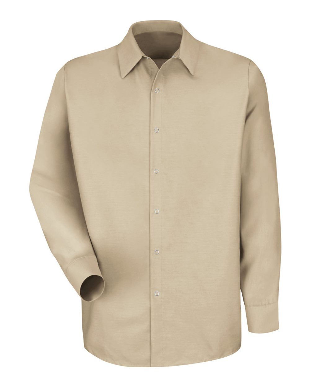 Front View of Light Tan Specialized Pocketless Long Sleeve Work Shirt - SP16