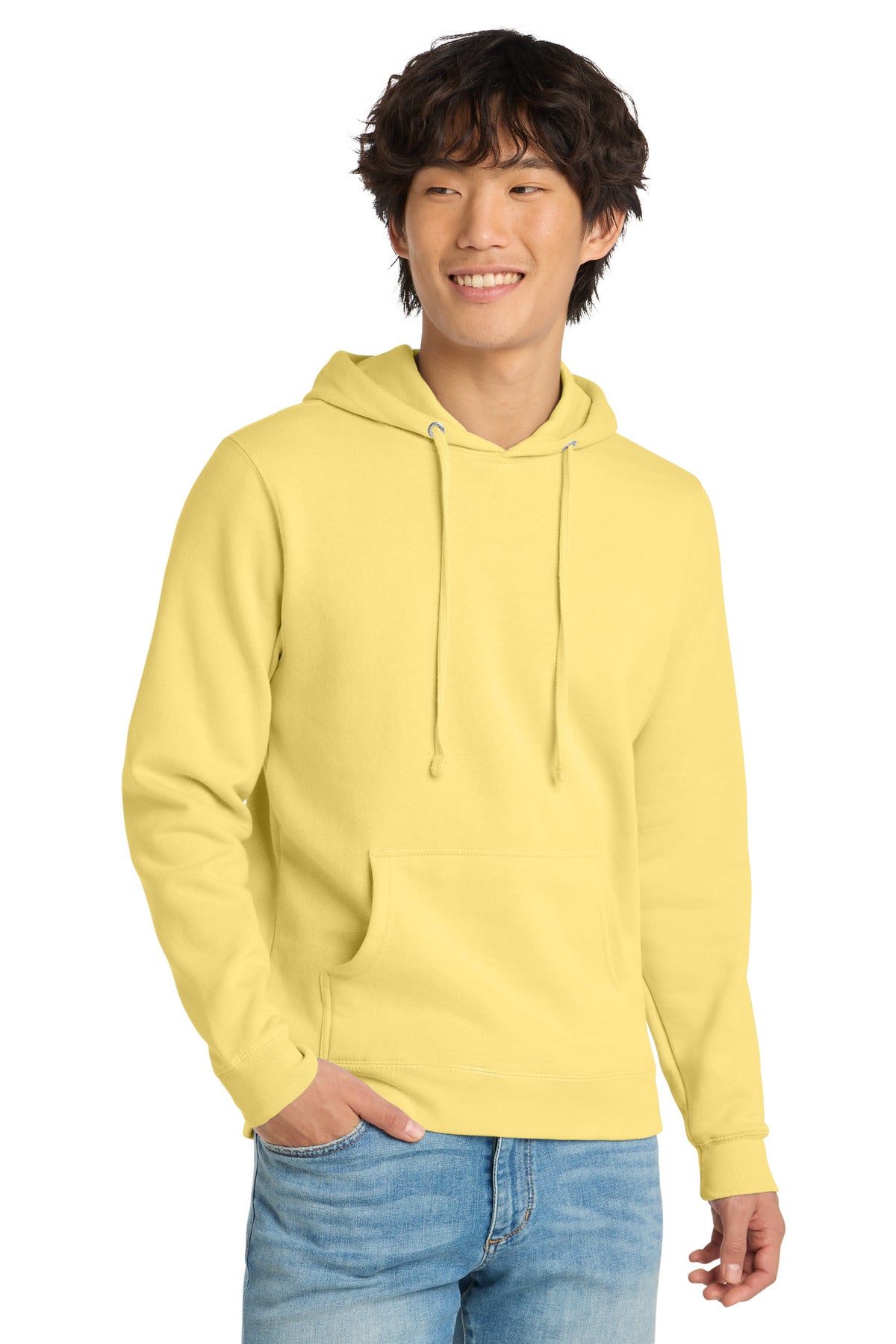 Front View of Light Yellow District V.I.T. Fleece Hoodie DT6100