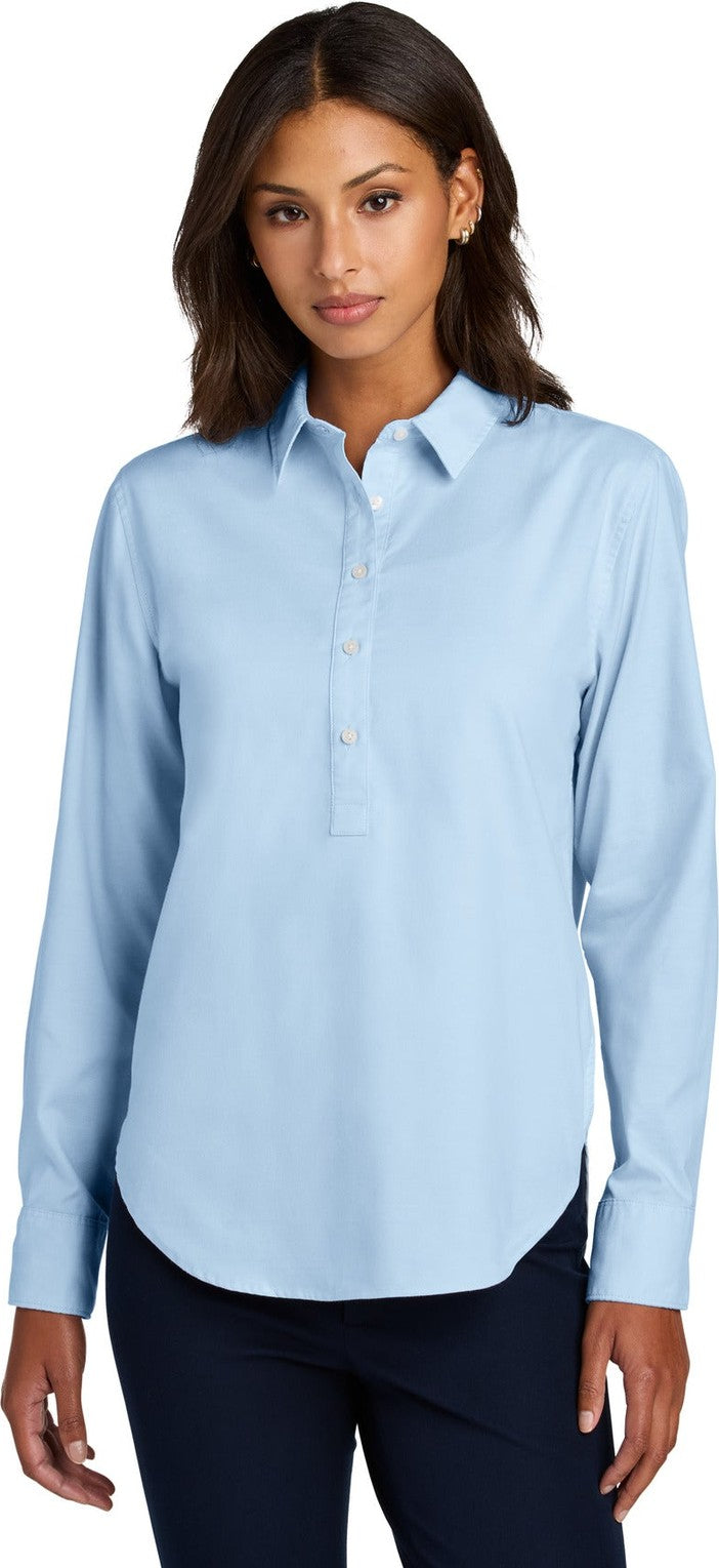 Front View of LightBlue Mercer+Mettle Women's Long Sleeve Modern Oxford Shirt MM2003