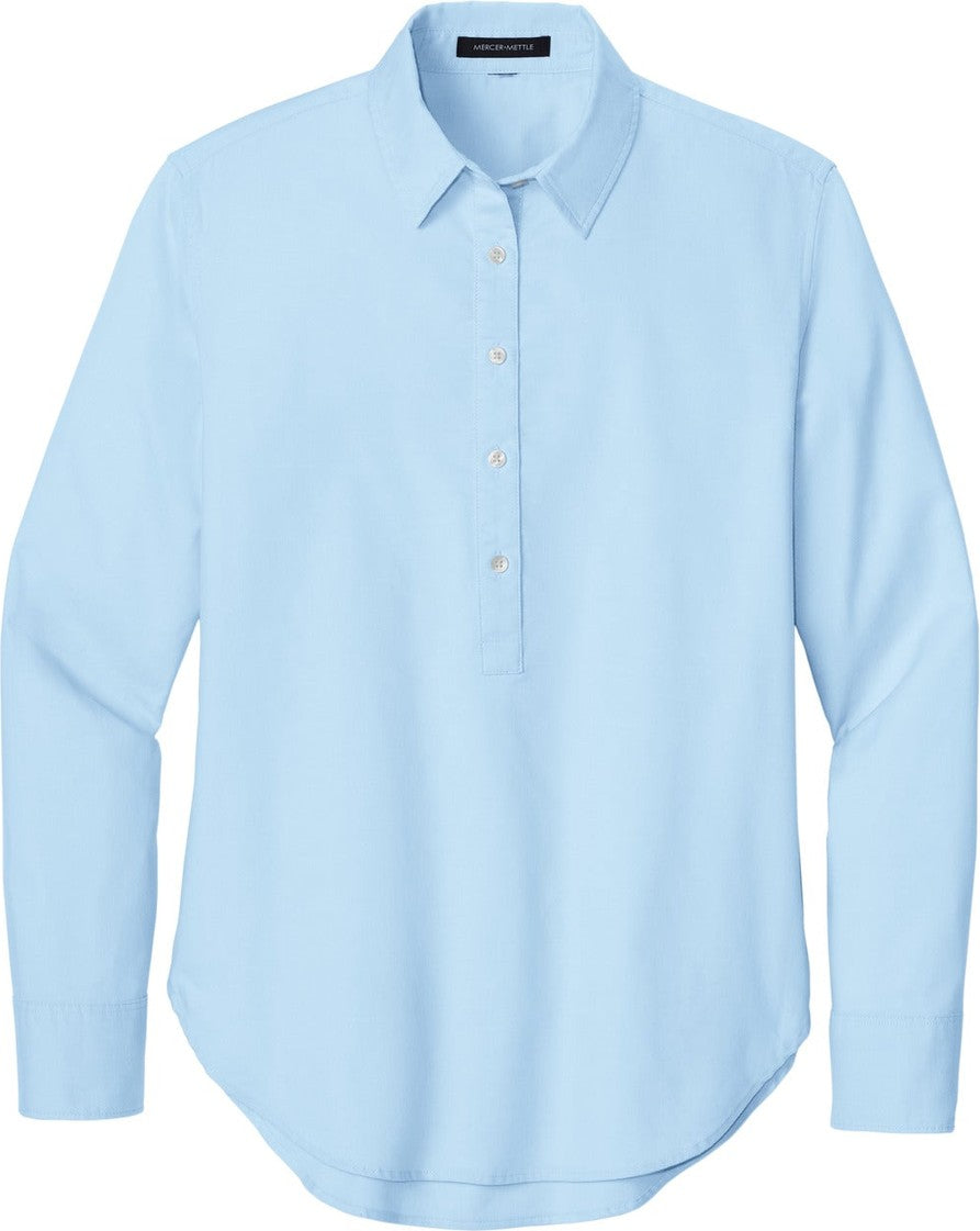Front View of LightBlue Mercer+Mettle Women's Long Sleeve Modern Oxford Shirt MM2003