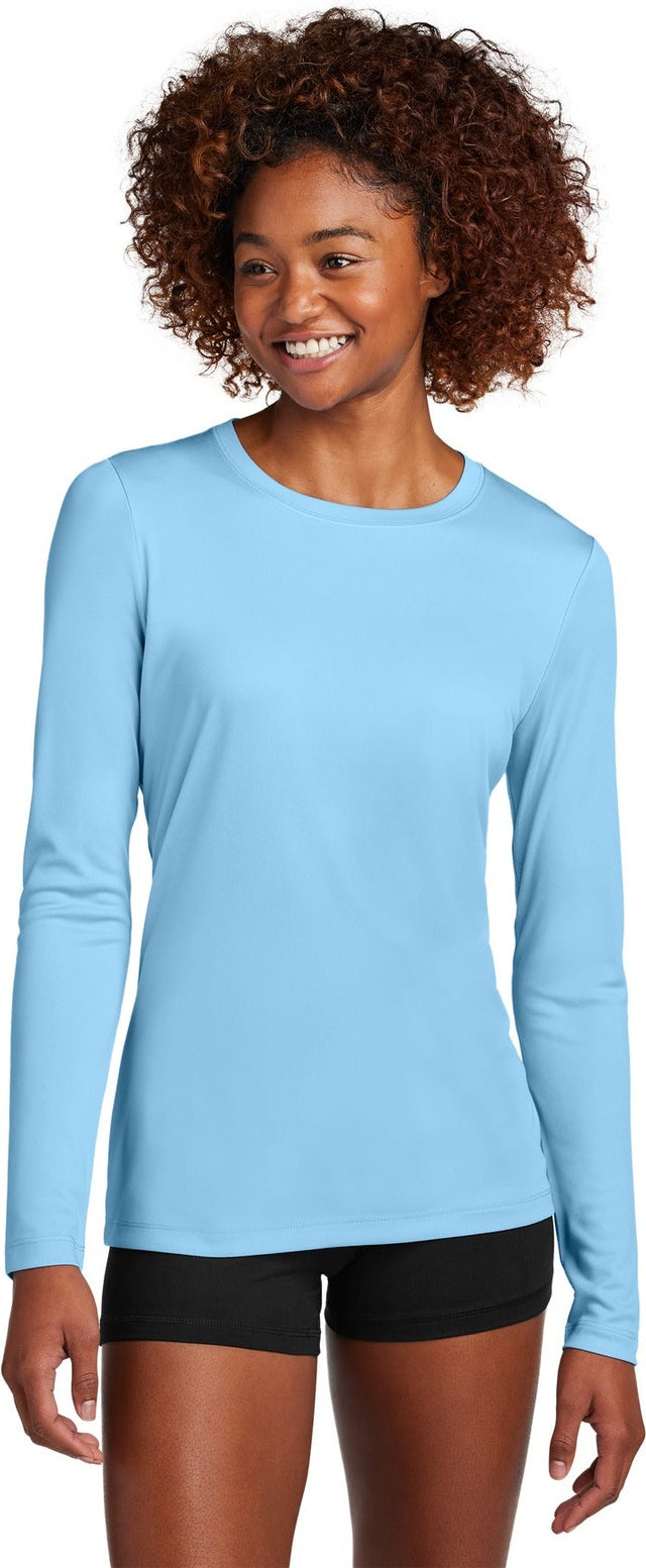 Front View of LightBlue Sport-Tek Women's Posi-UV Pro Long Sleeve LST420LS