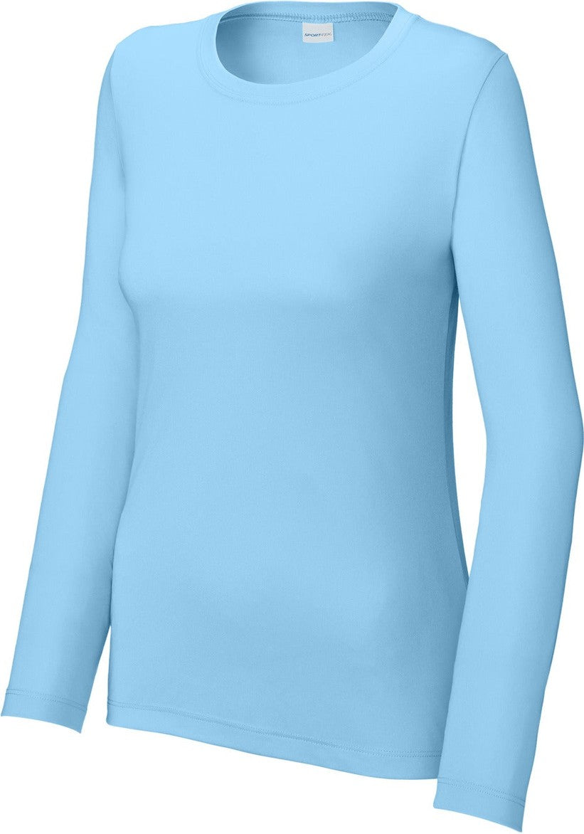 Front View of LightBlue Sport-Tek Women's Posi-UV Pro Long Sleeve LST420LS