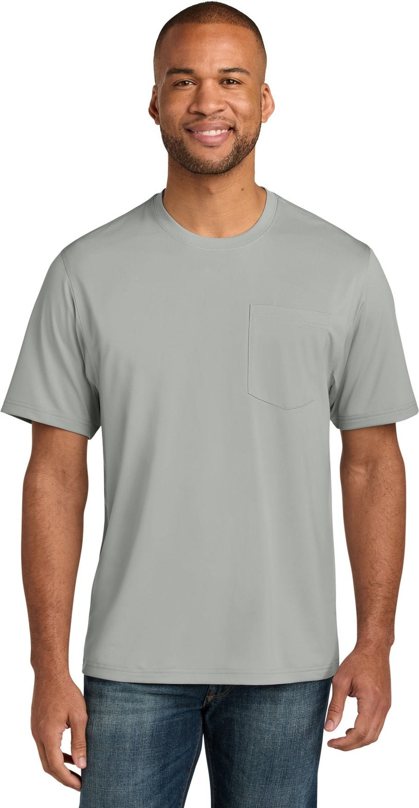 Front View of LightGrey CornerStone Tall Workwear Pro Short Sleeve Pocket Tee TLCS440P