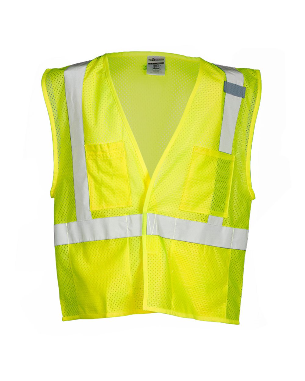 Front View of Lime 4 Pocket Hook-and-Loop Mesh Vest - 1083-1084
