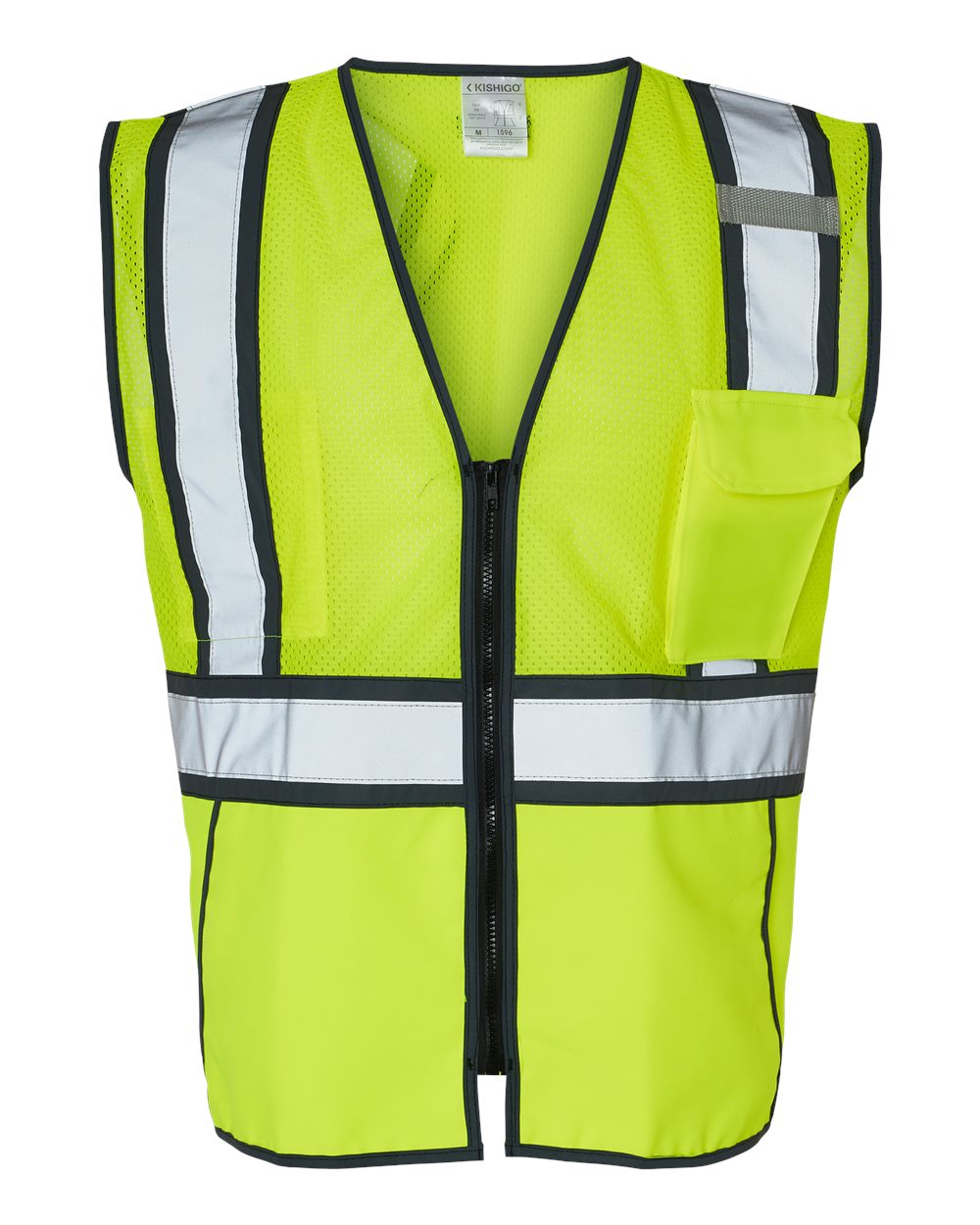 Front View of Lime/ Black Standard Contrast Vest - 1595-1598