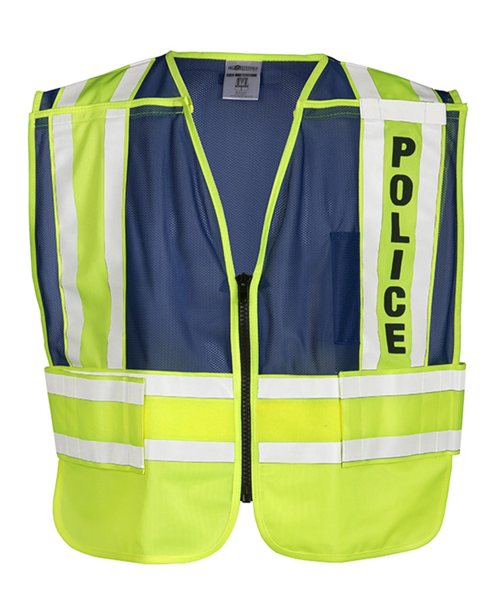 Front View of Lime/ Blue Police Vest - 8051BZ