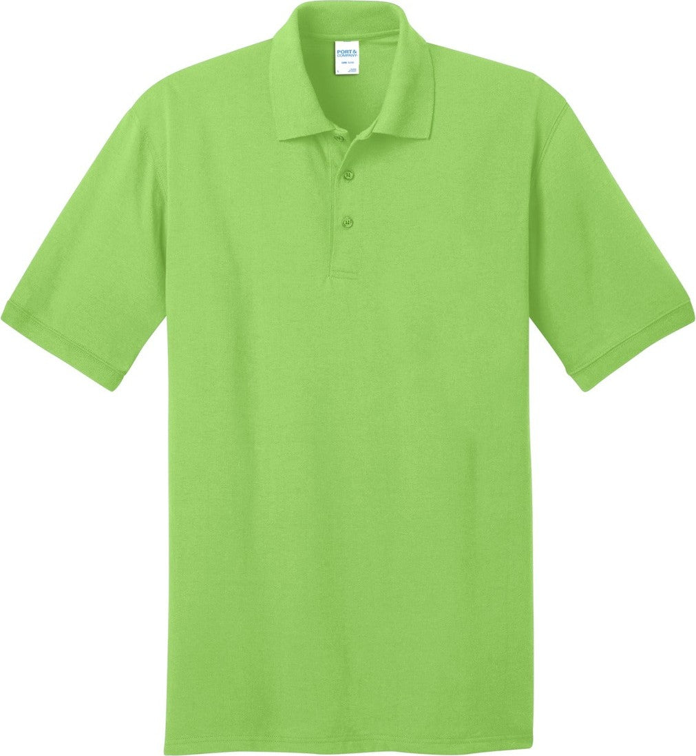 Front View of Lime Port & Co Core Blend Jersey Knit Polo. KP55
