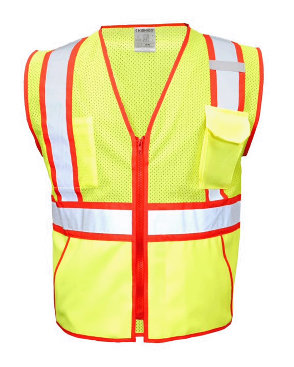Front View of Lime/ Red Standard Contrast Vest - 1595-1598
