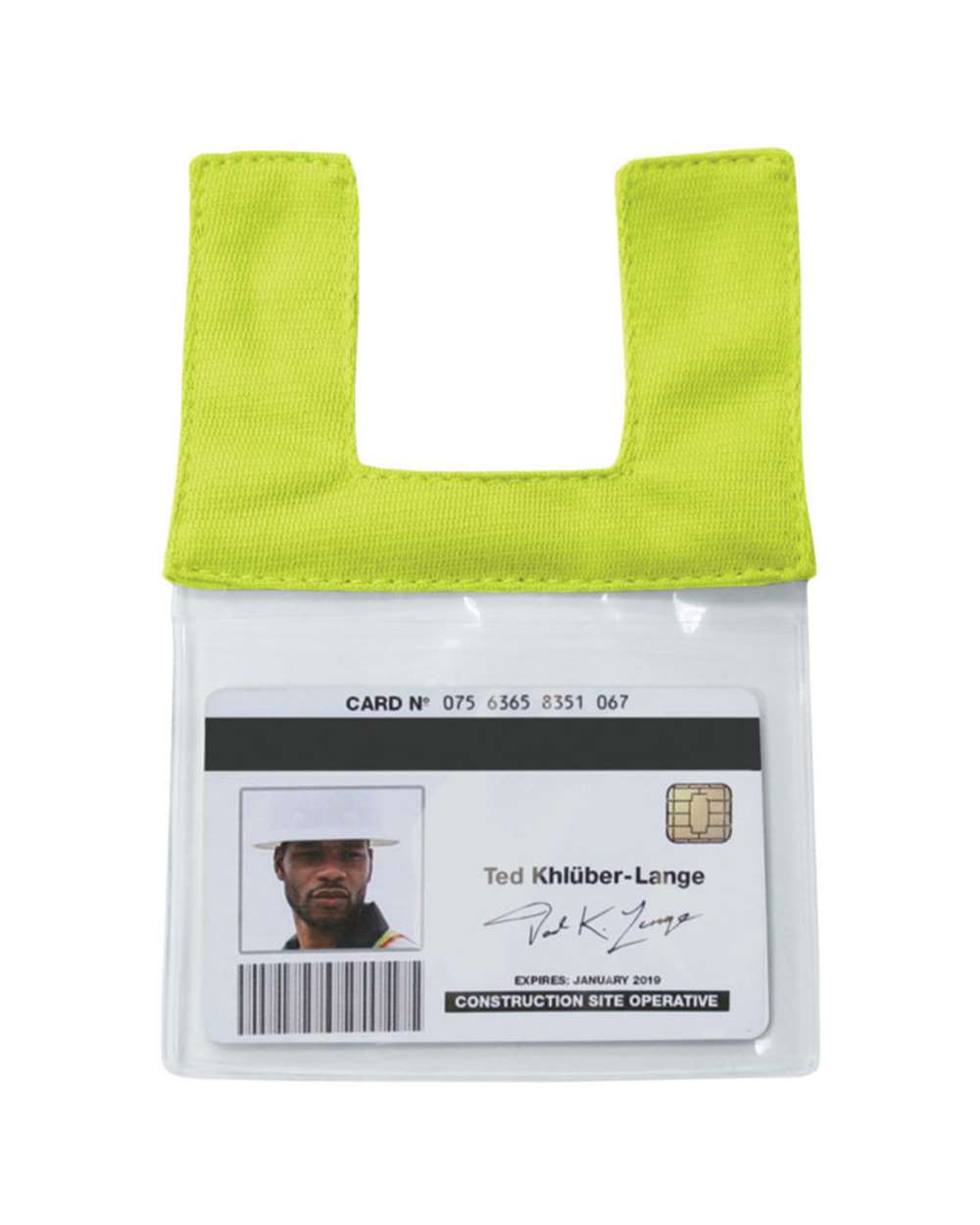 Front View of Lime Retractable Clear ID Pocket - RTCID