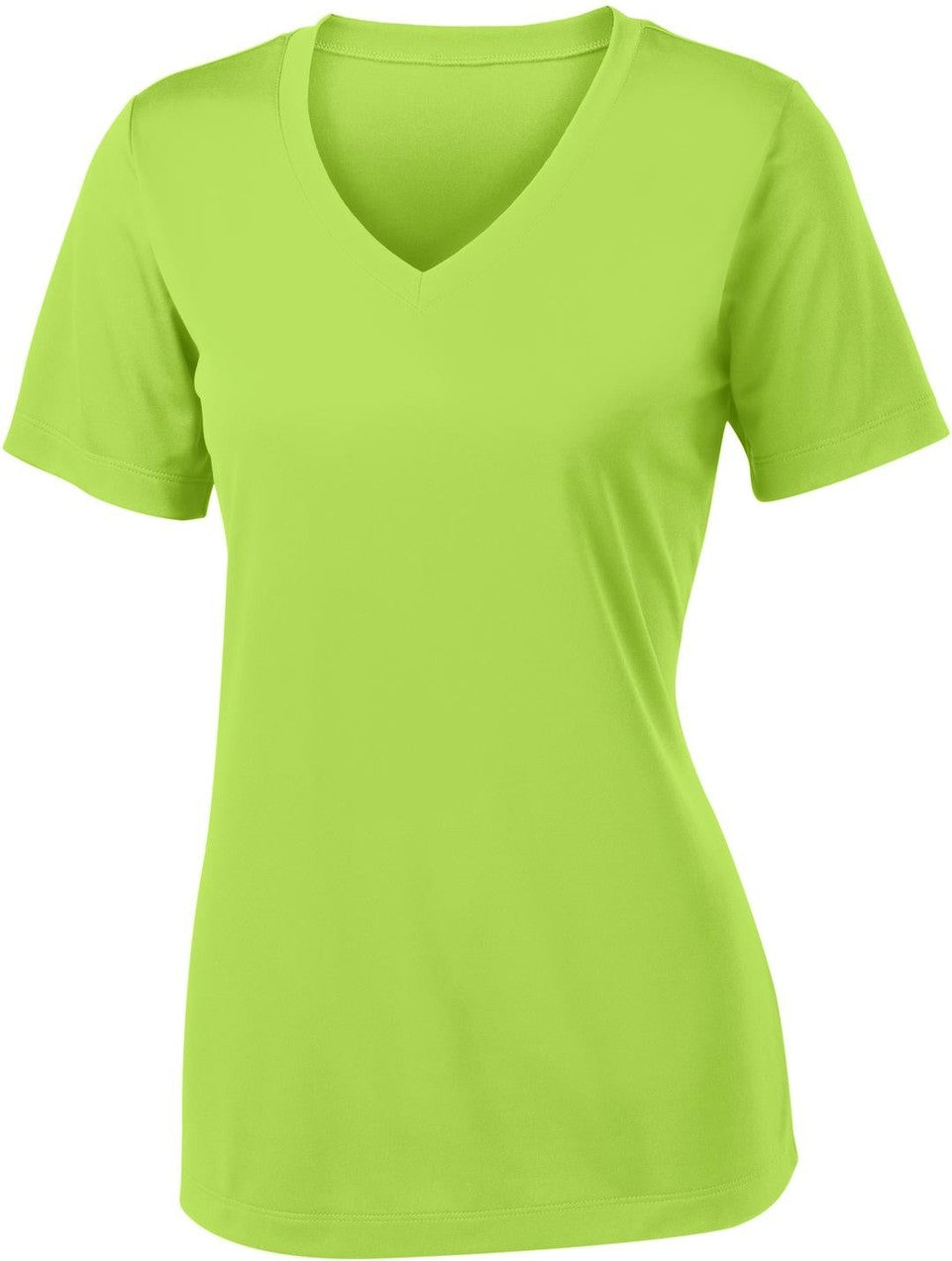 Front View of Lime Shock Sport-Tek Women's PosiCharge Competitor V-Neck Tee. LST353