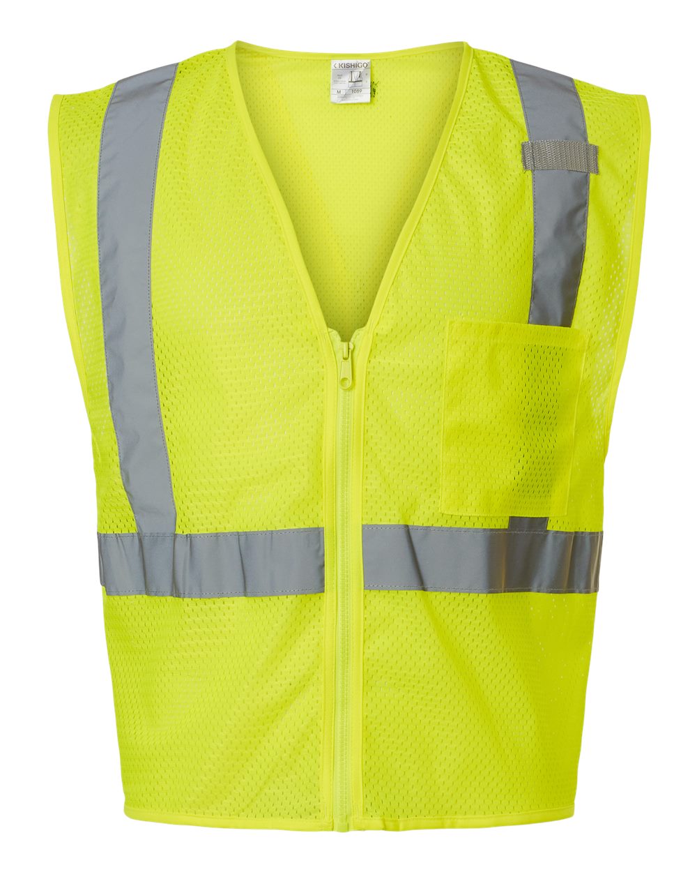 Front View of Lime Single Pocket Zipper Mesh Vest - 1089-1090