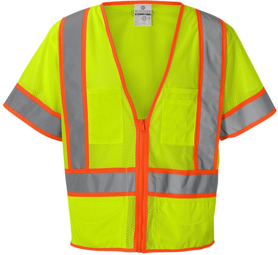 Front View of Lime Ultra-Cool™ Six-Pocket Mesh Surveyor’s Vest - 1242-1243
