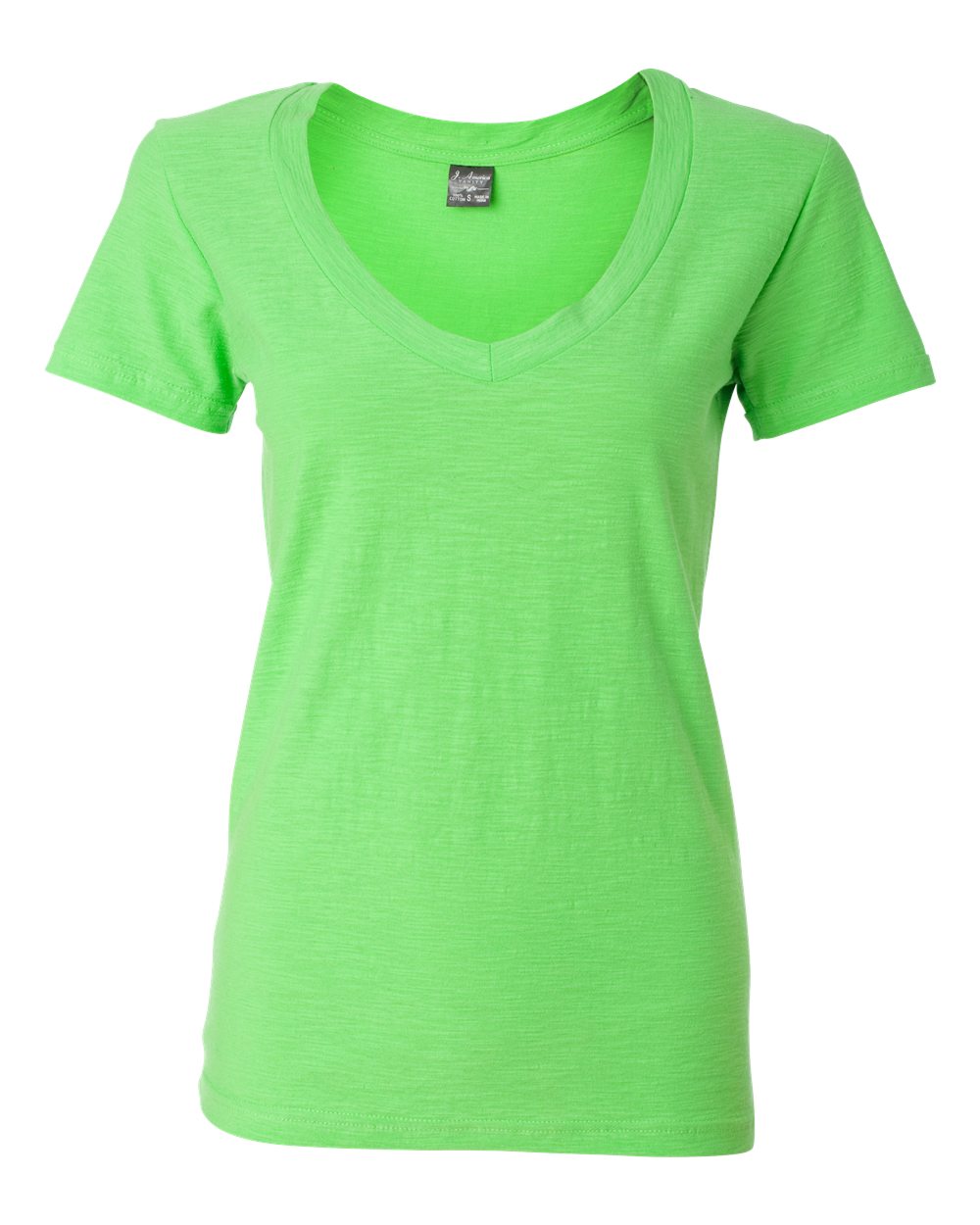 Front View of Lime Women&#39;s V-Neck Slub T-Shirt - 8169
