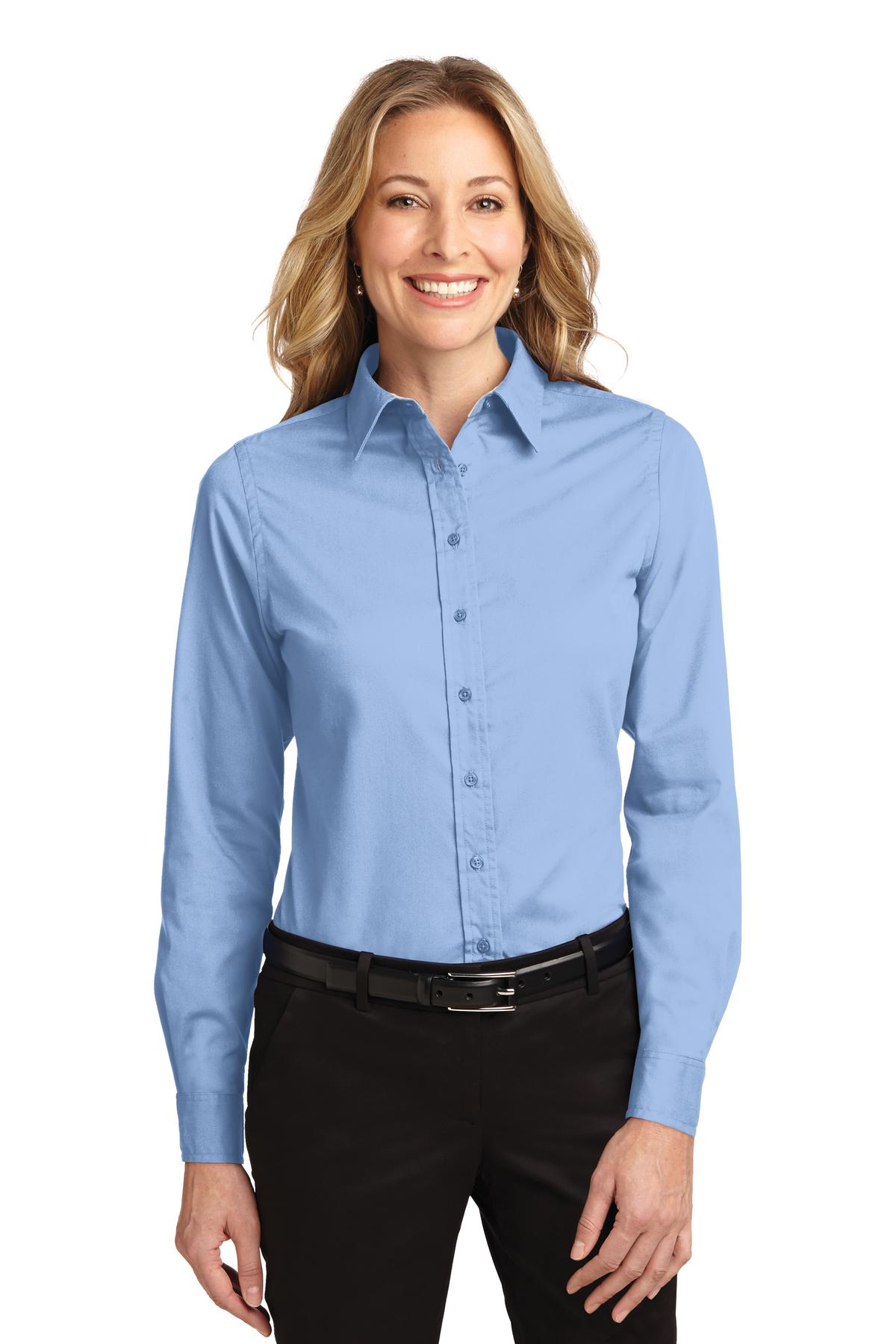Front View of Lt Blue/Lt Stn Port Authority Women's Long Sleeve Easy Care Shirt. L608