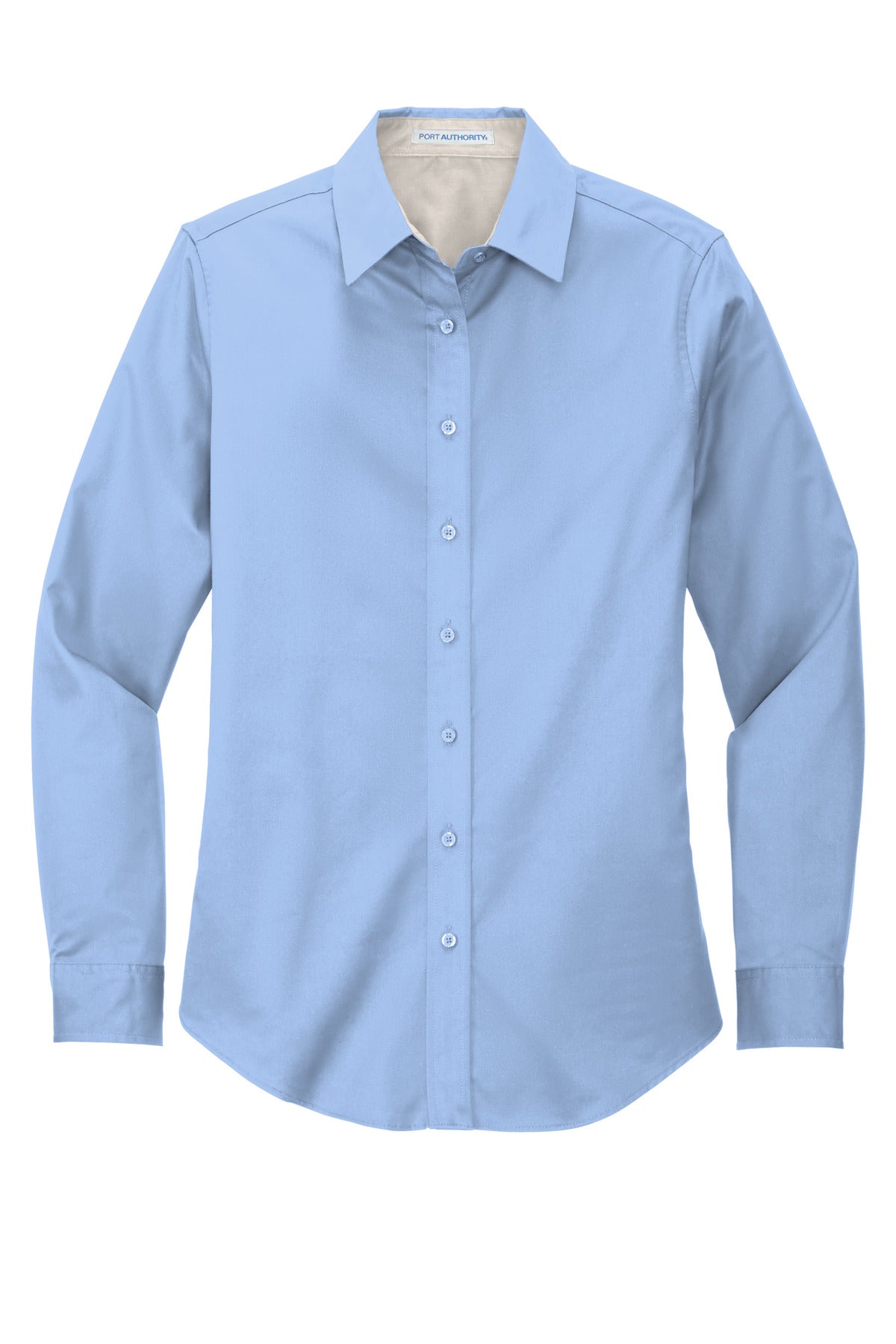 Front View of Lt Blue/Lt Stn Port Authority Women's Long Sleeve Easy Care Shirt. L608