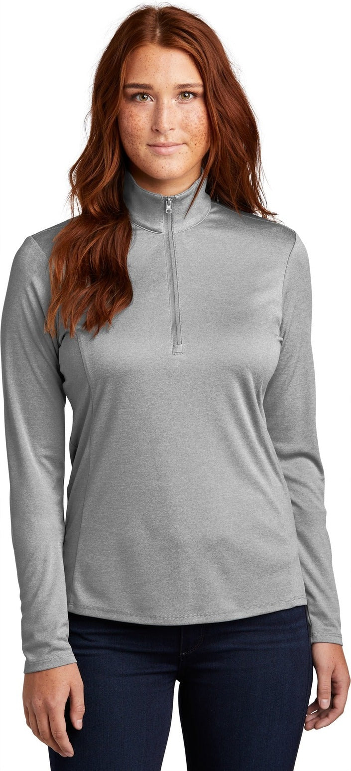 Front View of Lt Grey Hthr Sport-Tek Women's Endeavor 1/2-Zip Pullover. LST469