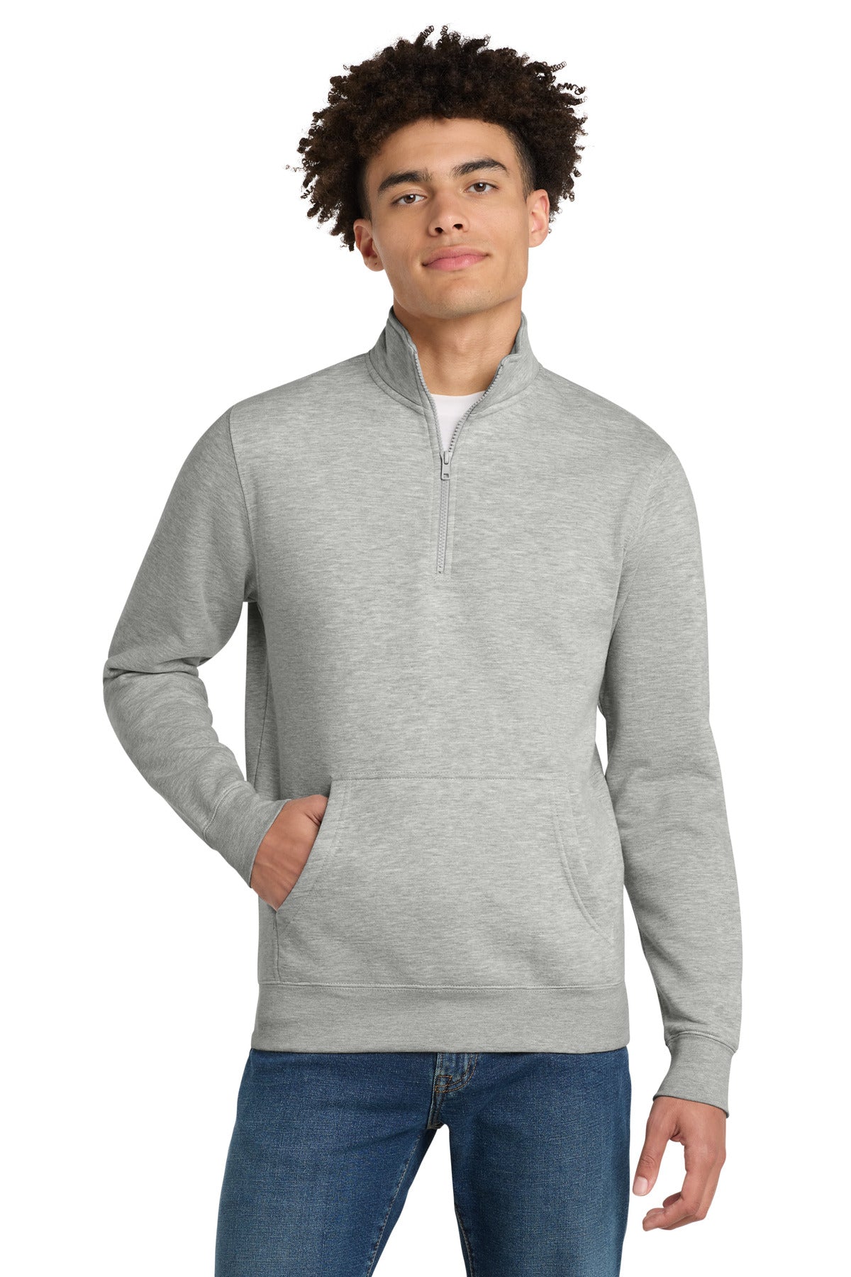 Front View of Lt Hthr Grey District V.I.T. Fleece 1/4-Zip DT6106