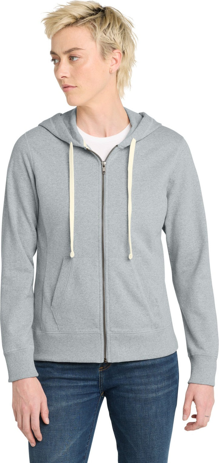 Front View of Lt Hthr Grey District Women's Re-Fleece Full-Zip Hoodie DT8103