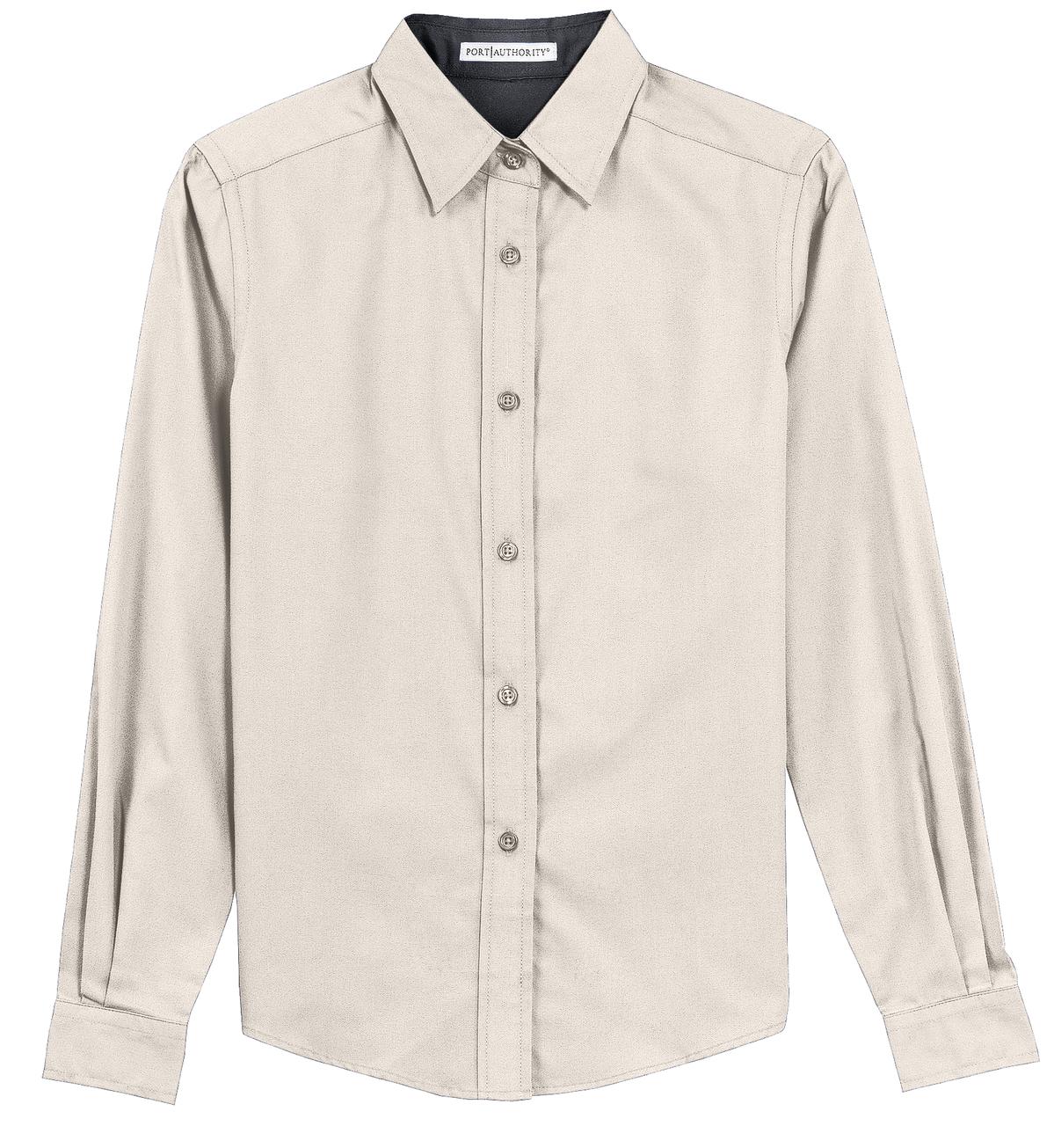 Front View of Lt Stone/Cl Ny Port Authority Women's Long Sleeve Easy Care Shirt. L608