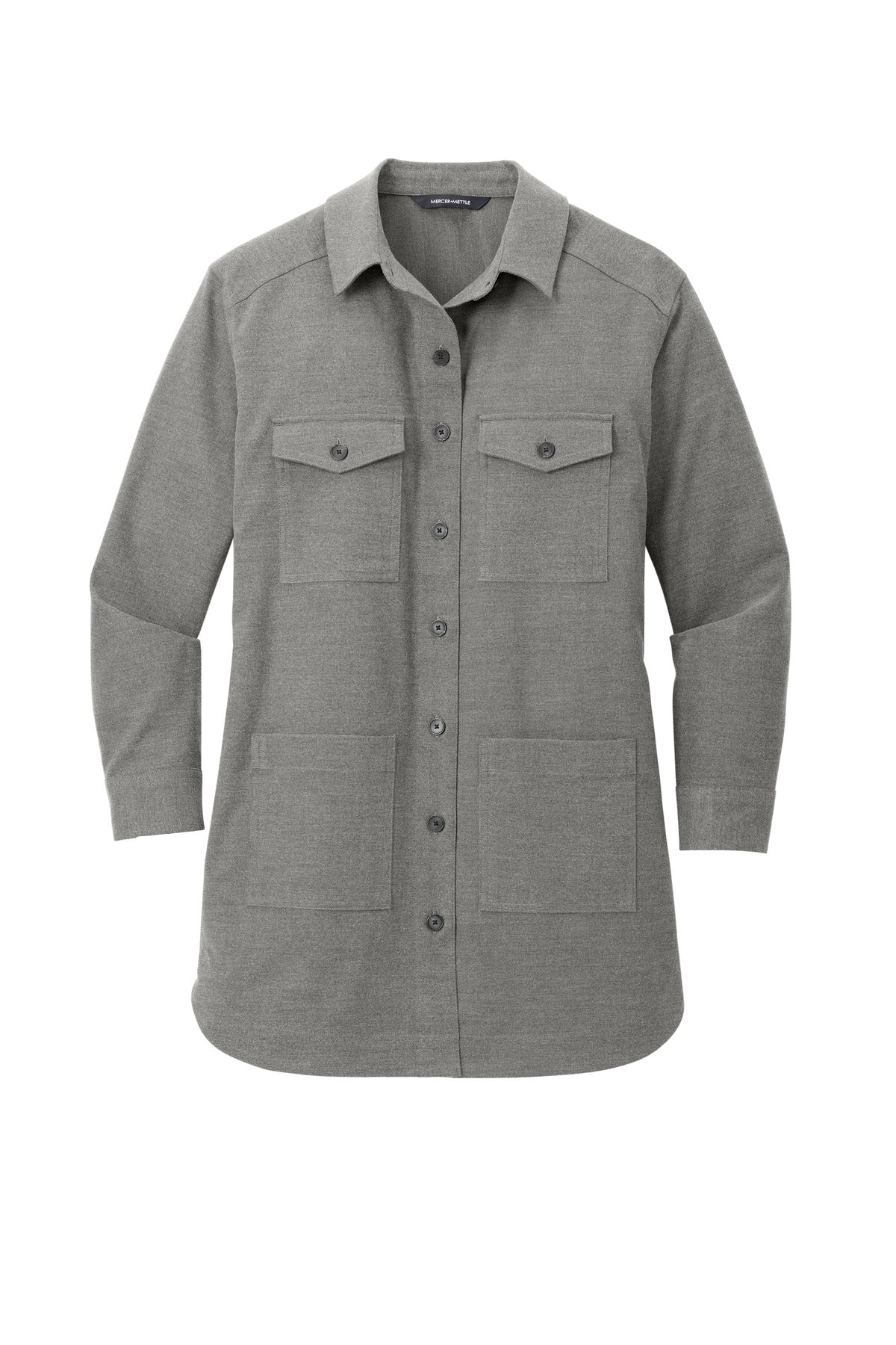 Front View of LtAnchrGyH Mercer+Mettle Women's Long Sleeve Twill Overshirt MM2021