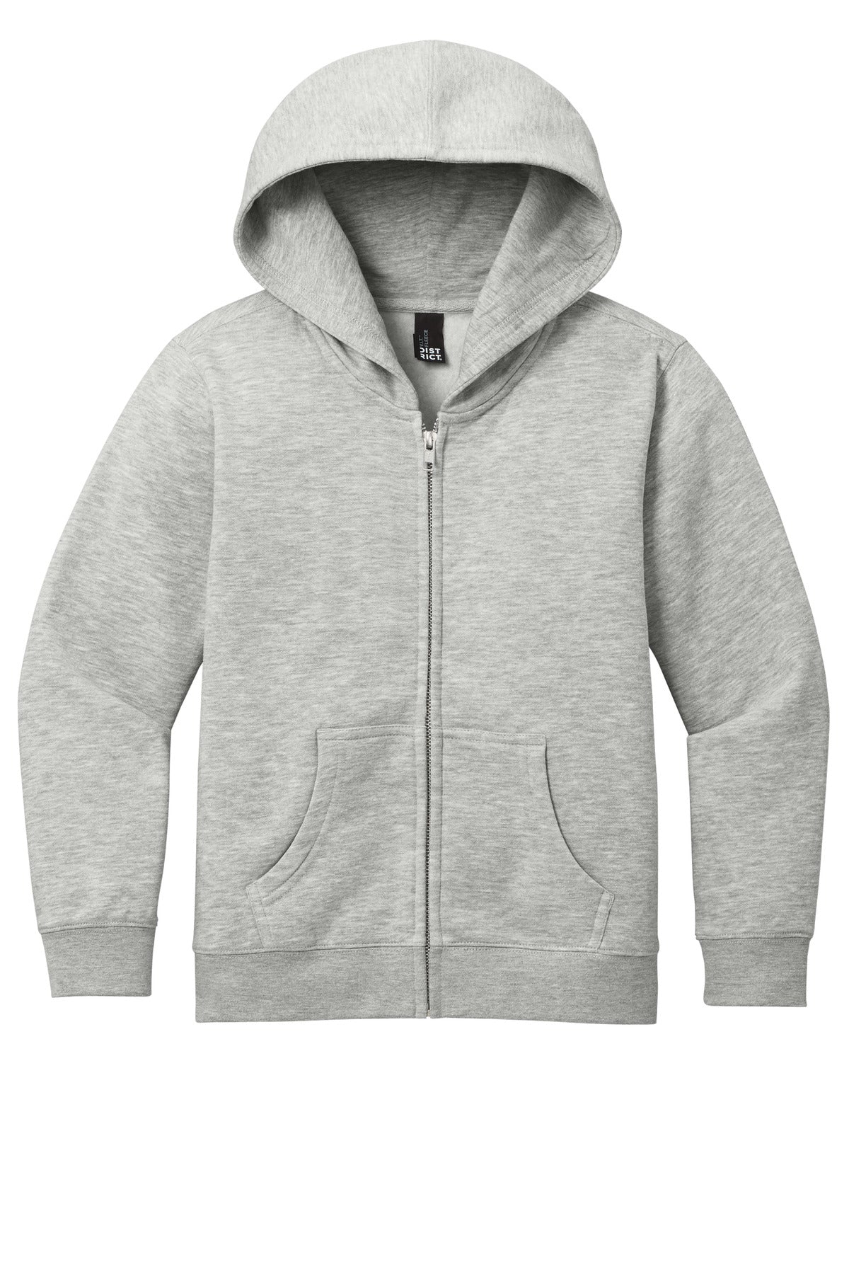 Front View of LtHtGry District Youth V.I.T. Fleece Full-Zip Hoodie DT6102Y