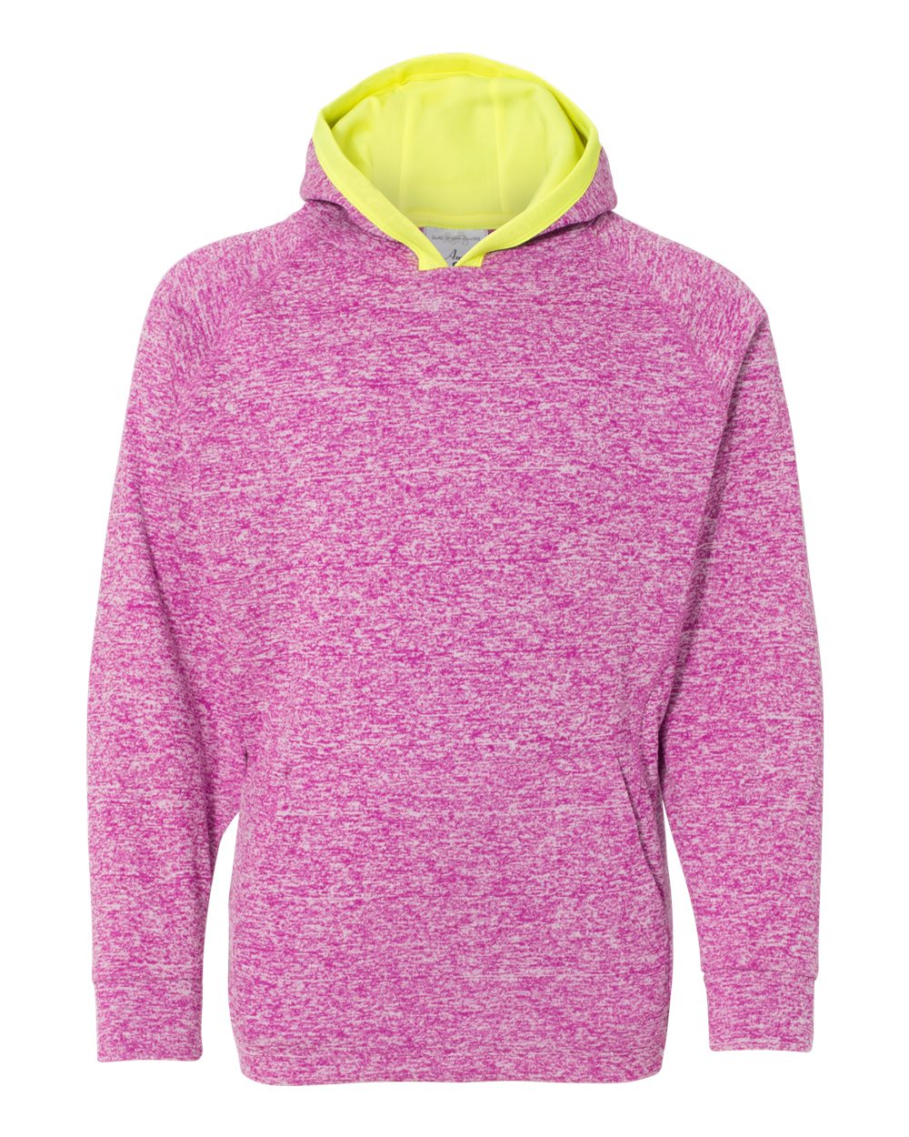 Front View of Magenta/ Neon Yellow Youth Cosmic Fleece Hooded Sweatshirt - 8610