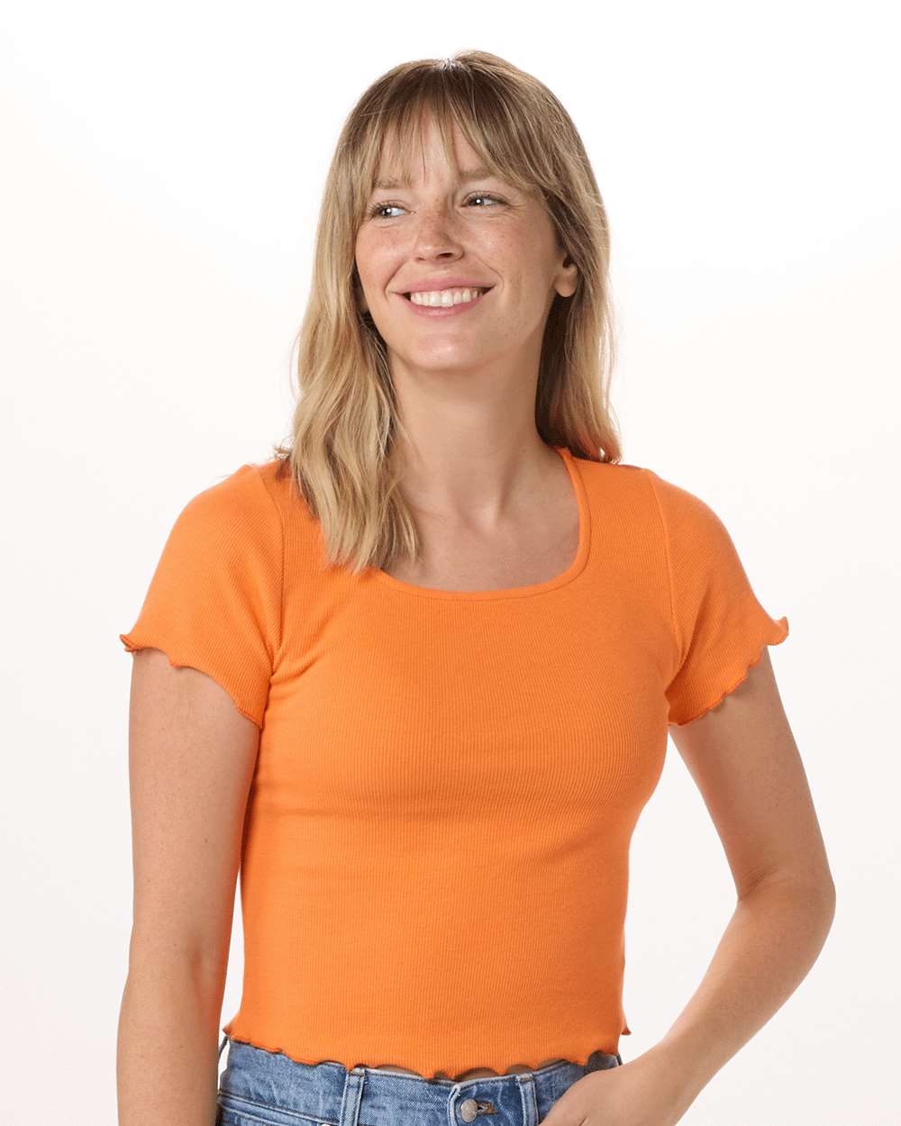 Front View of Mandarin Women's Baby Rib T-Shirt - BW2403