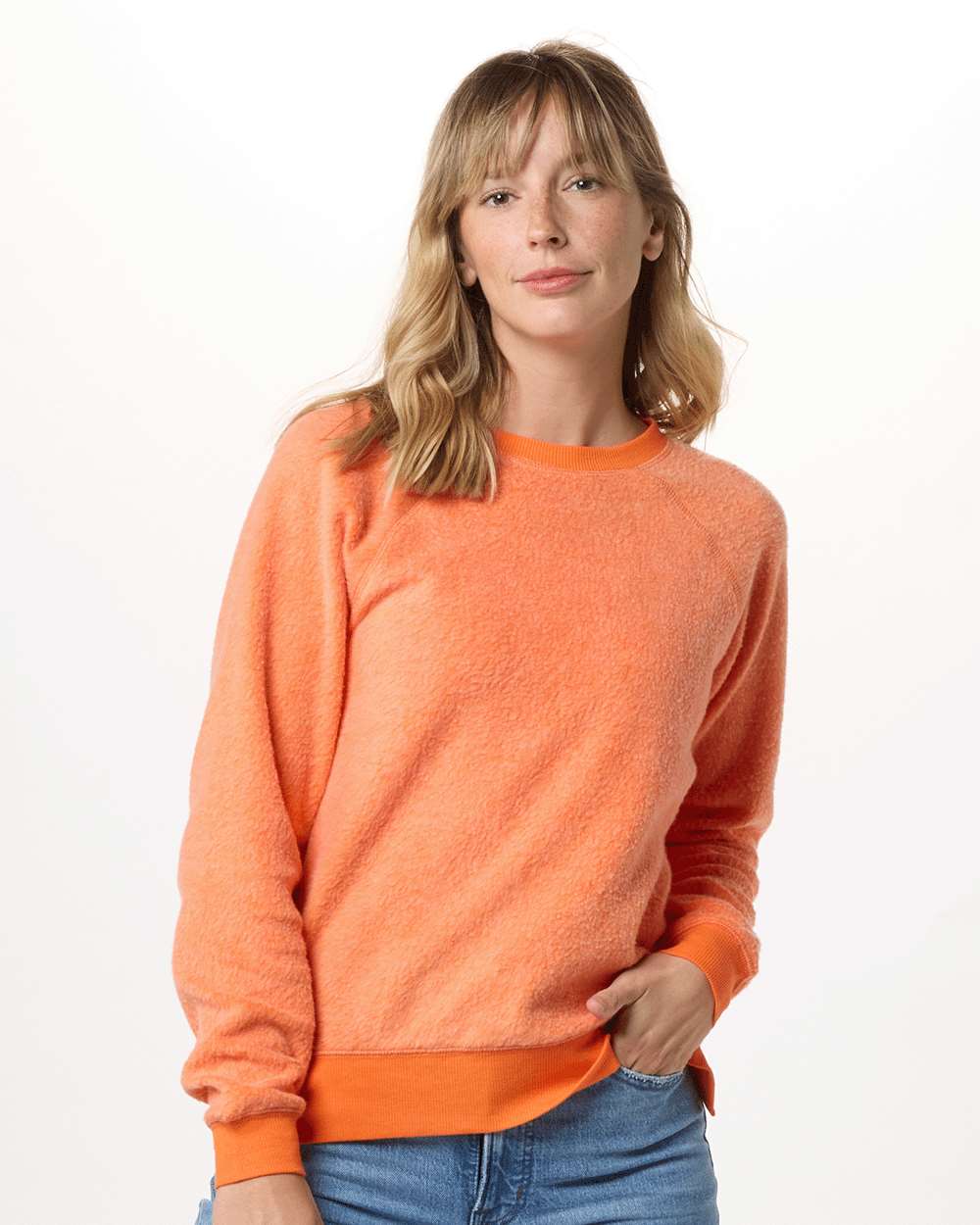 Front View of Mandarin Women's Fleece Out Pullover - K01