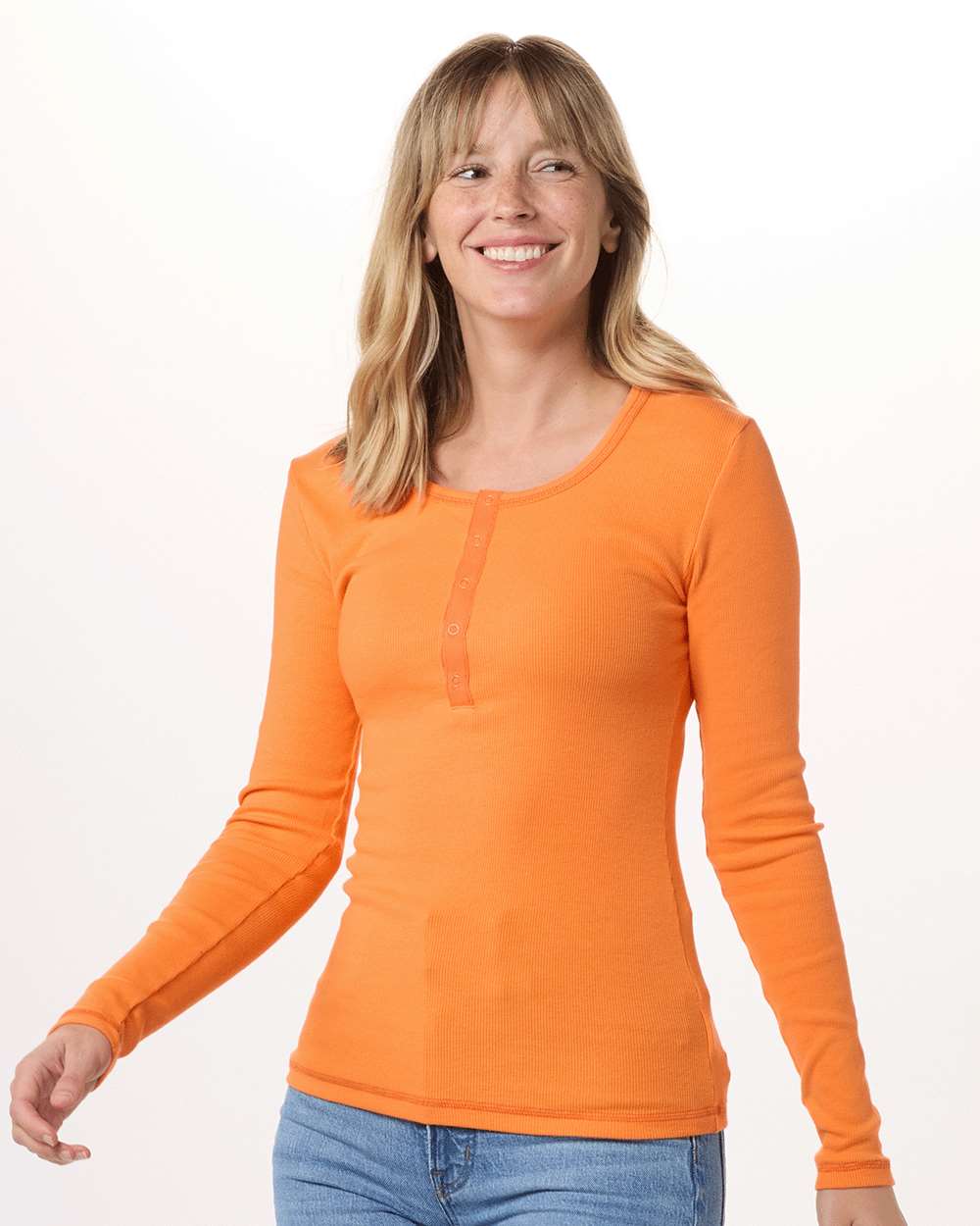 Front View of Mandarin Women's Harper Long Sleeve Henley - BW2402