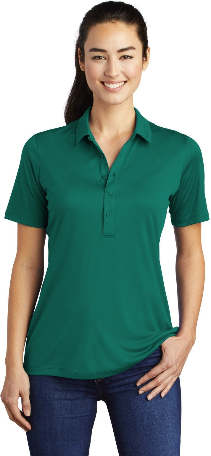 Front View of Marine Green Sport-Tek Women's Posi-UV Pro Polo. LST520