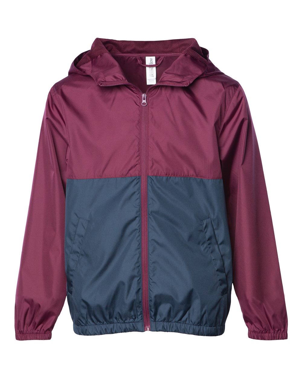 Front View of Maroon/ Classic Navy Youth Lightweight Windbreaker Full-Zip Jacket - EXP24YWZ