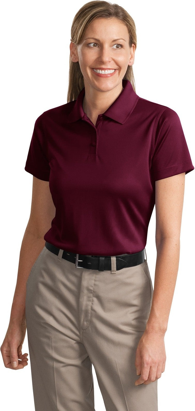 Front View of Maroon CornerStone Women's Select Snag-Proof Polo. CS413