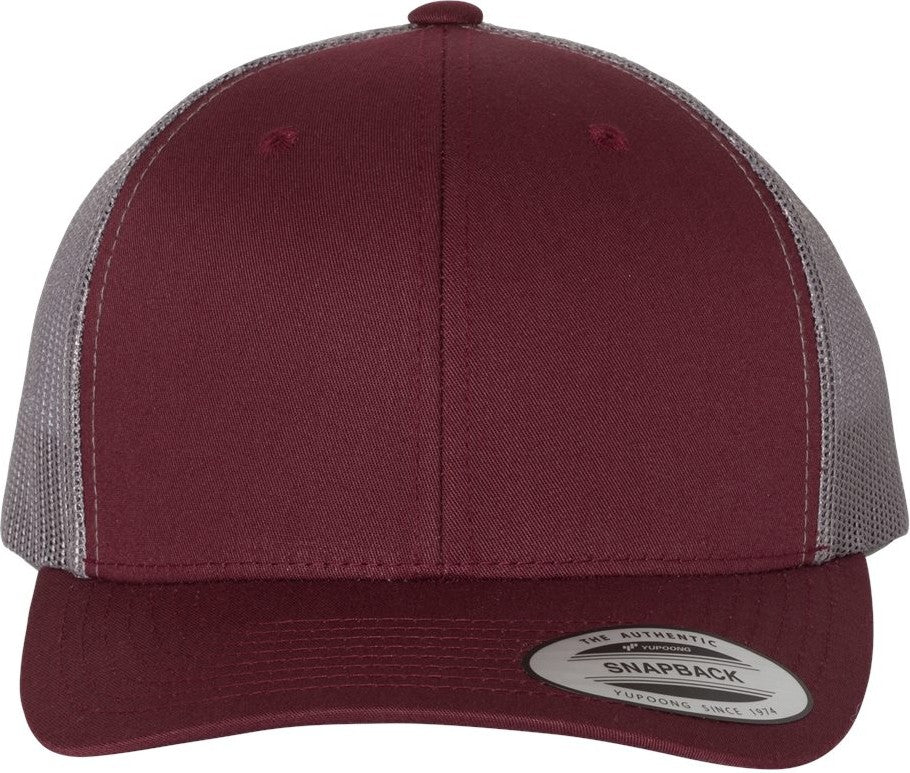 Front View of Maroon/ Grey Retro Trucker Cap - 6606