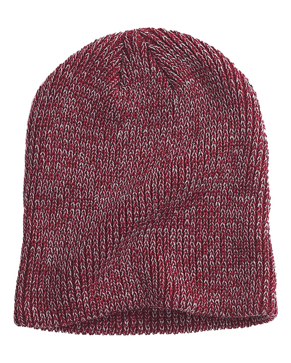 Front View of Maroon/ Grey Ribbed Marled Beanie - BA524 plain