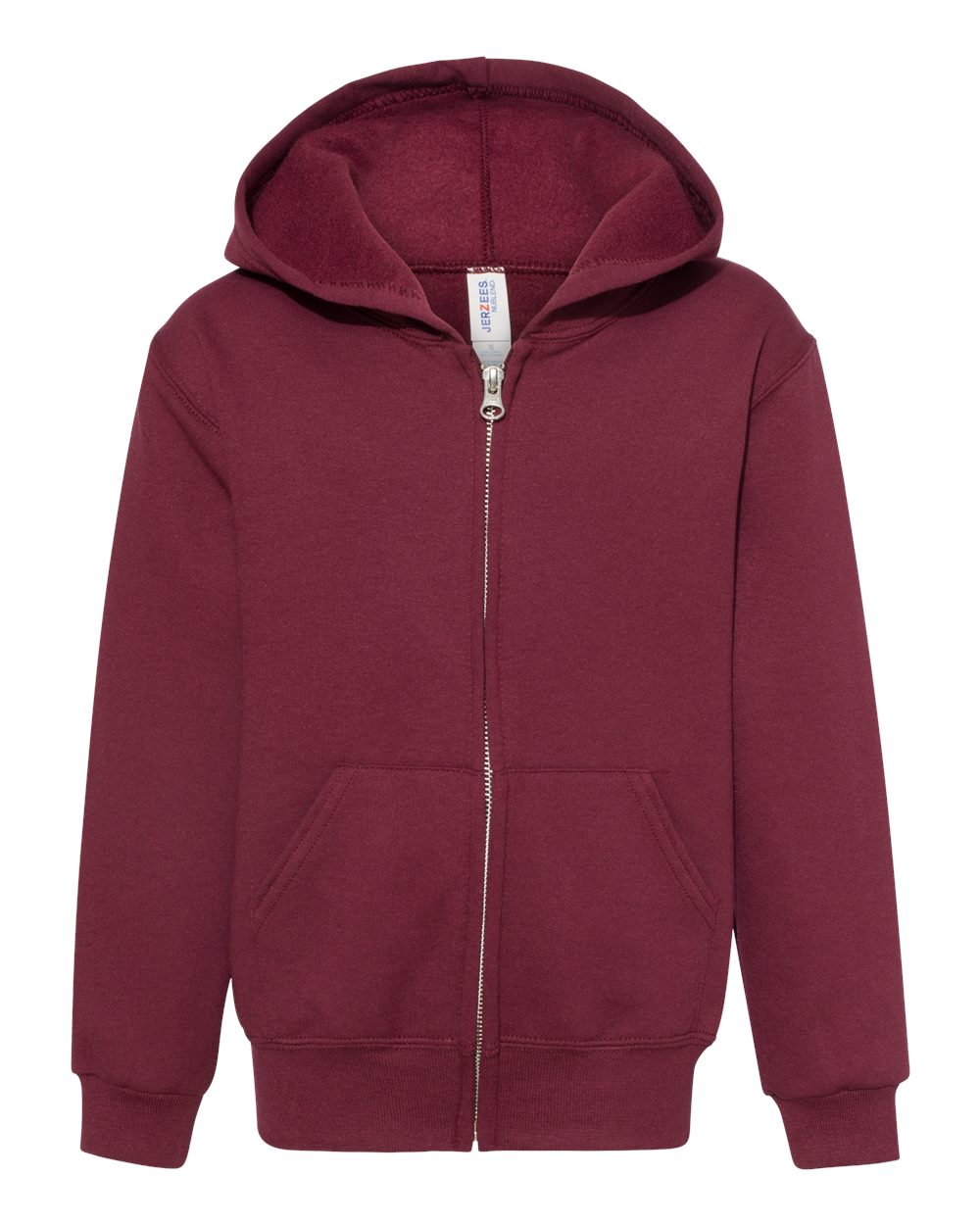 Front View of Maroon NuBlend® Youth Full-Zip Hooded Sweatshirt - 993BR