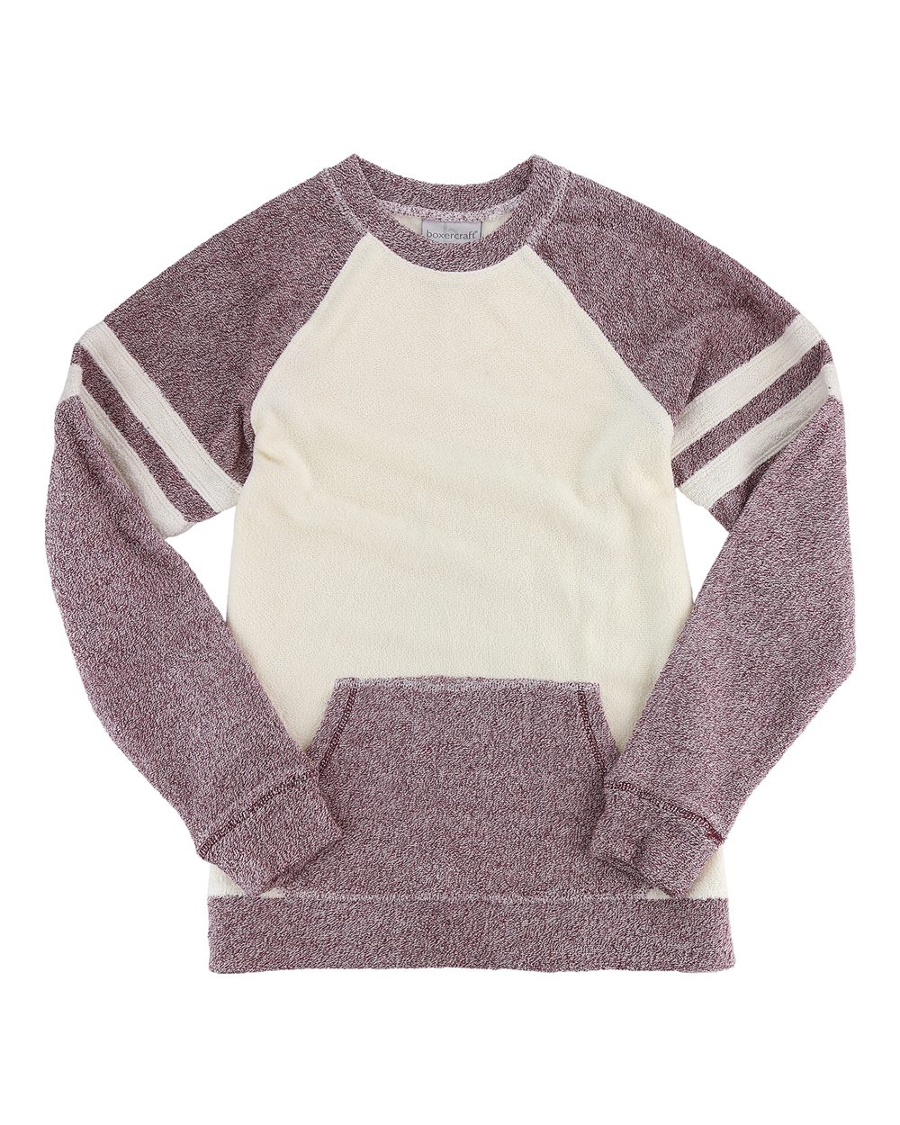 Front View of Maroon/ Oatmeal Women's Cozy Contrast Fleece Pullover - L04