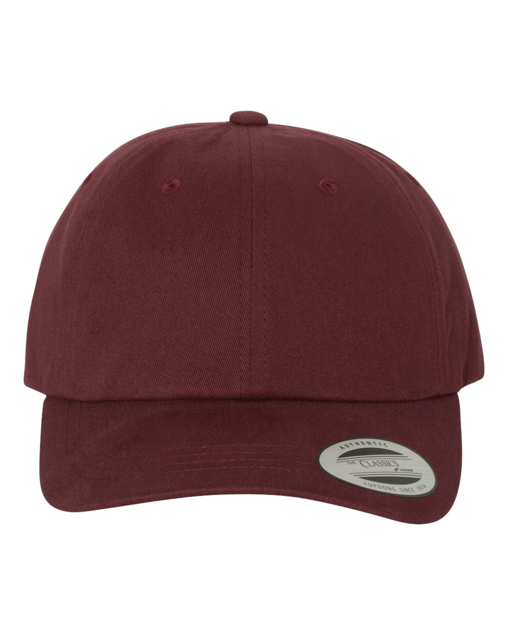Front View of Maroon Peached Cotton Twill Dad Hat - 6245PT