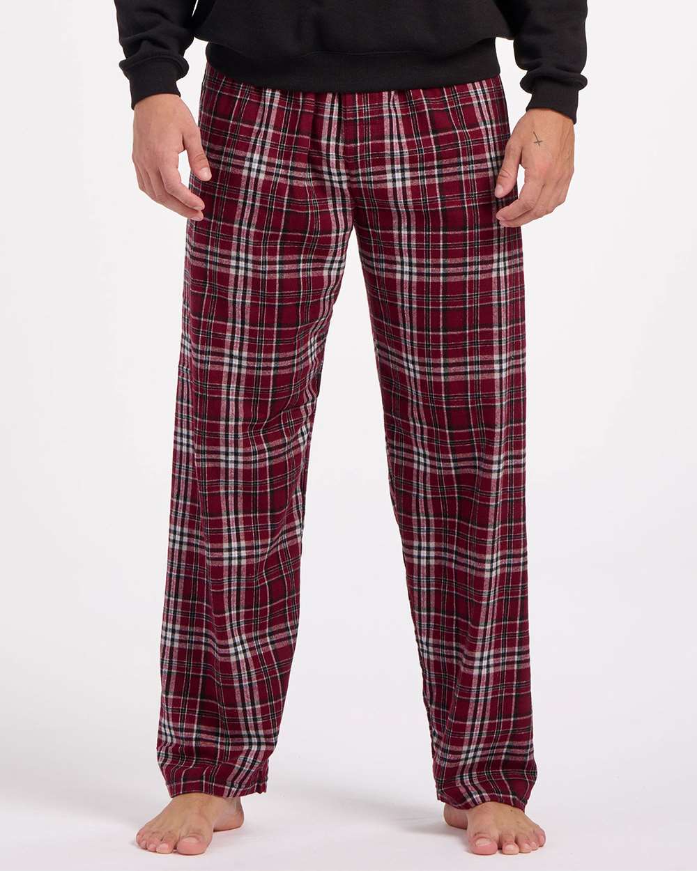 Front View of Maroon Plaid Harley Flannel Pants - BM6624