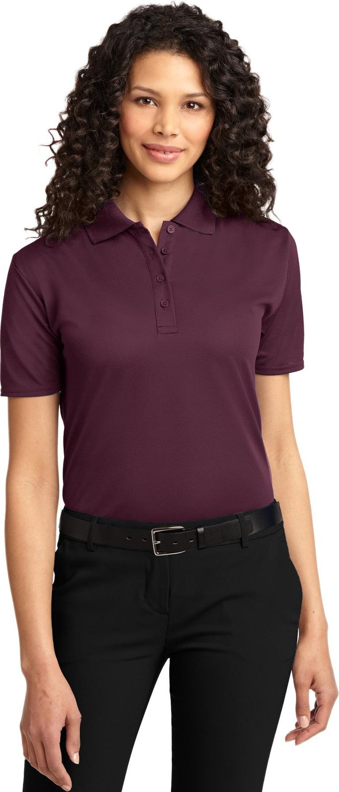 Front View of Maroon Port Authority Women's Dry Zone Ottoman Polo. L525