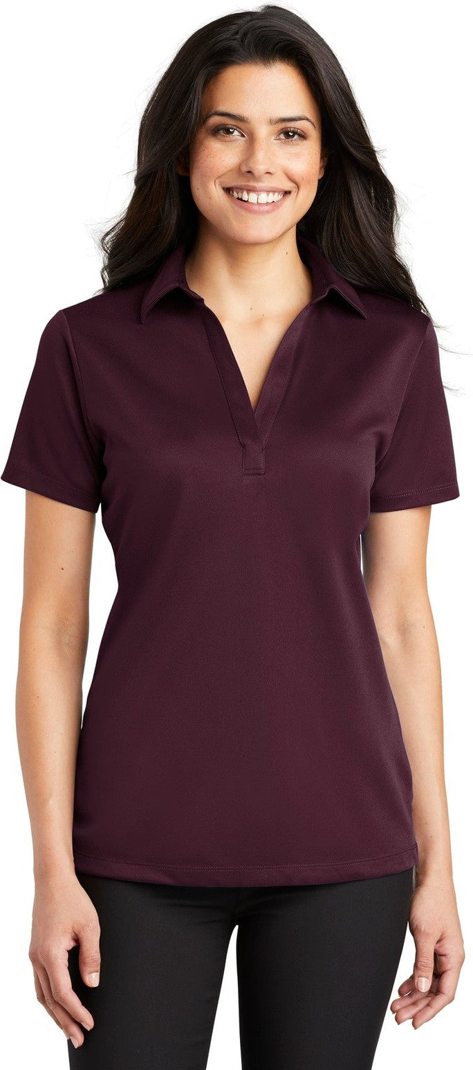 Front View of Maroon Port Authority Women's Silk Touch Performance Polo. L540