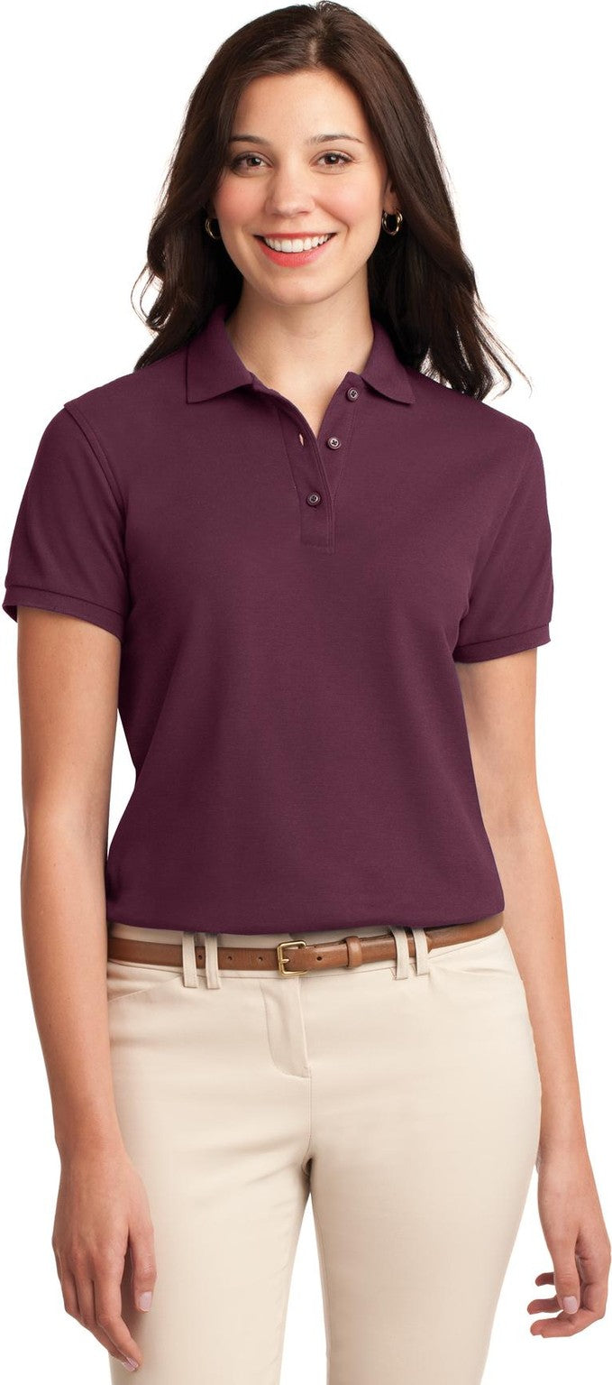 Front View of Maroon Port Authority Women's Silk Touch Polo. L500