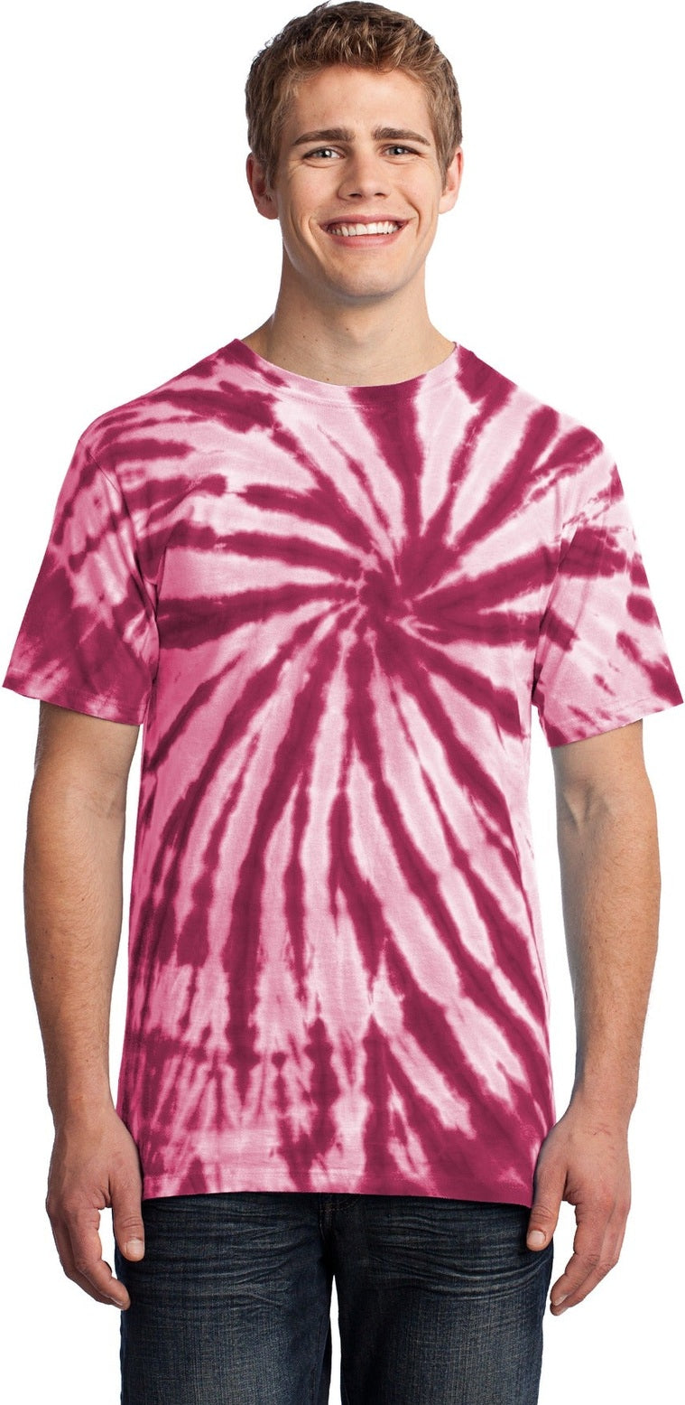 Front View of Maroon Port & Co Tie-Dye Tee. PC147