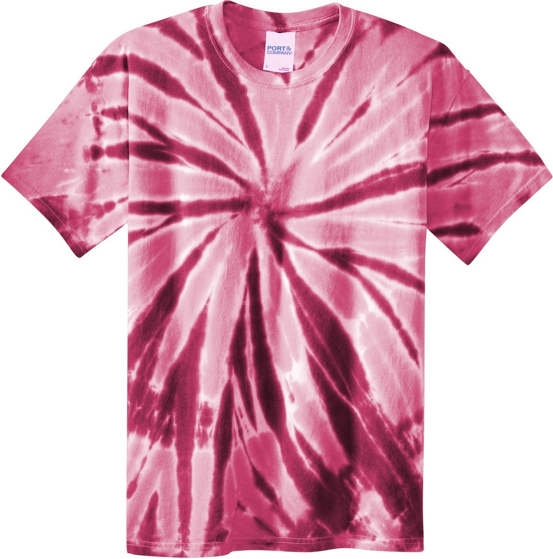 Front View of Maroon Port & Co Tie-Dye Tee. PC147
