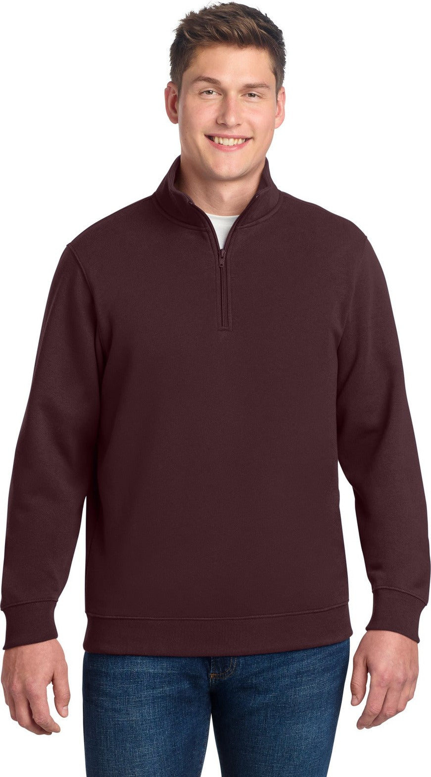 Front View of Maroon Sport-Tek 1/4-Zip Sweatshirt. ST253