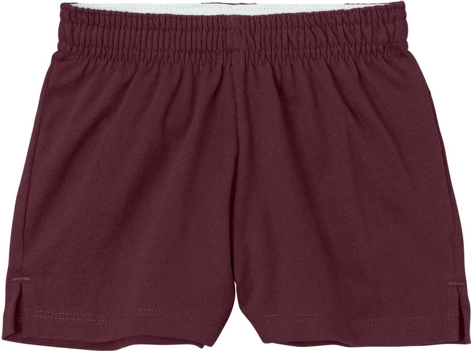 Front View of Maroon Sport-Tek Girls Jersey Knit Squad Short YGST311